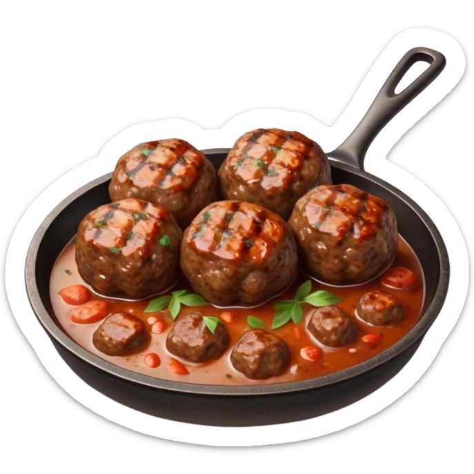 Cinematic Realistic Kofte Dish Emoji, depicted as seasoned, grilled meatballs with a charred exterior rendered with lifelike textures and robust, appetizing lighting. sticker
