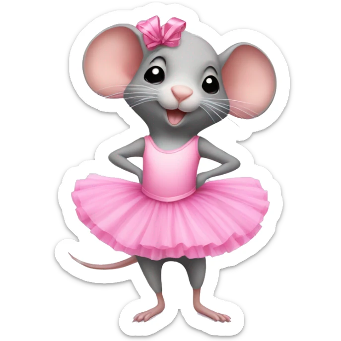 Ballerina rat in a pink tutu with a pink ribbon in hand  sticker