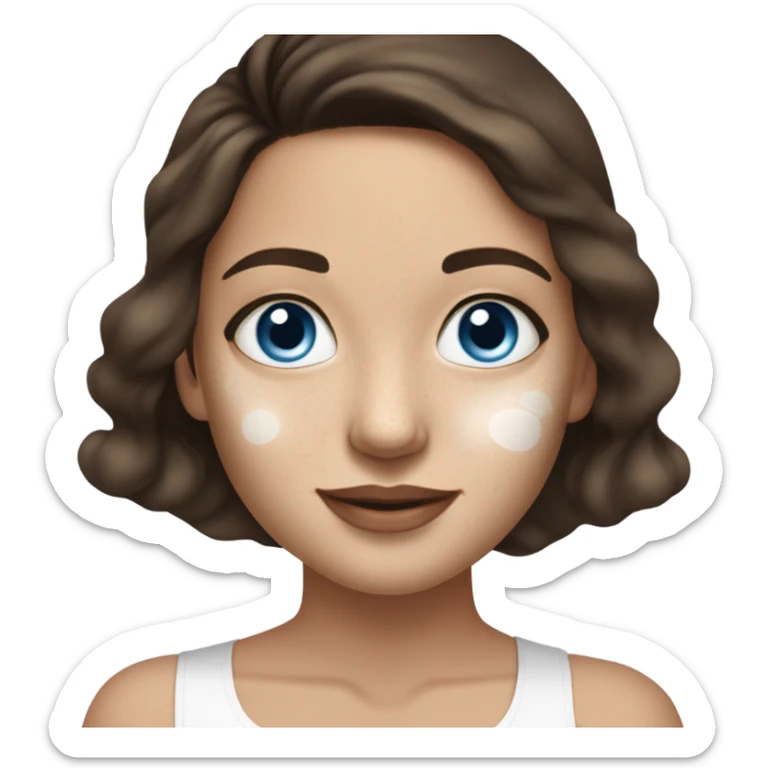 White Skin care on white freackles skin of a brunett blue eyed girl using skin care products like caudalie and ordinary brand sticker