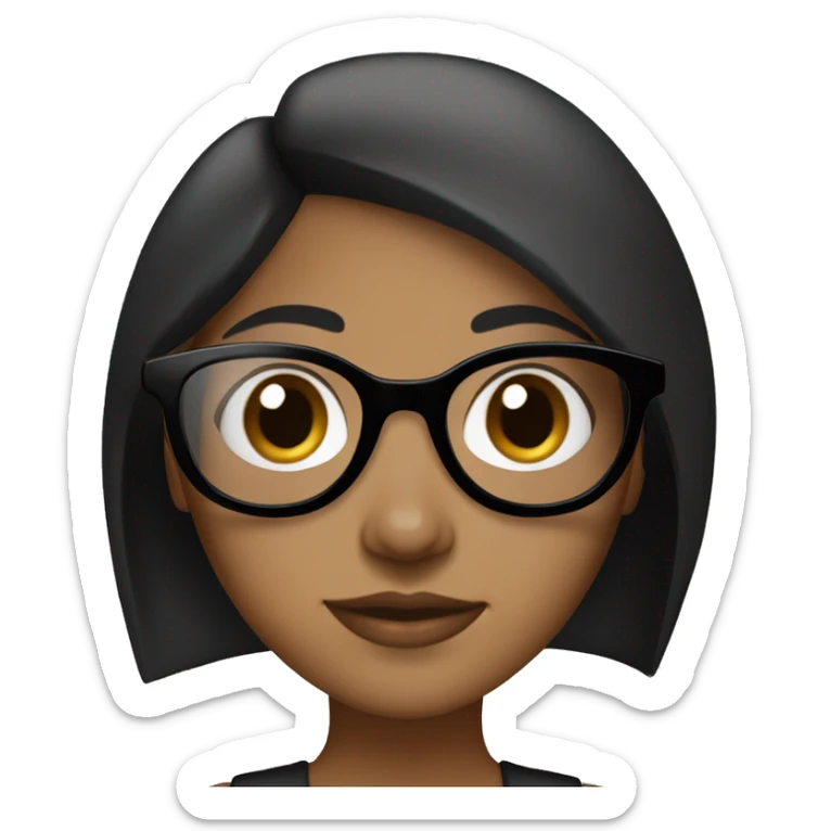 Brown girl with whiteish brownish skin with straight black hair and dark brown eyes with circle/oval black glasses  sticker