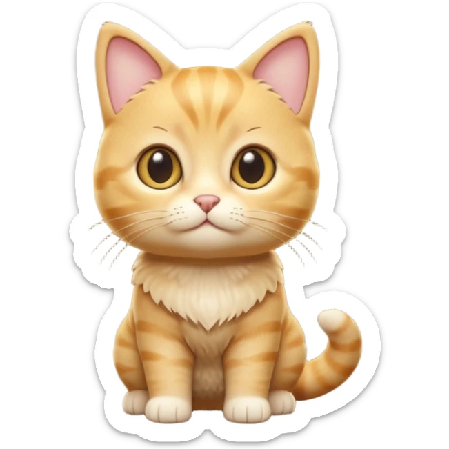 A 3D cartoon golden tabby Munchkin cat with short legs, wide eyes, and warm fur pattern, cinematic lighting, Memoji-style rendering.. full body or half body. sticker