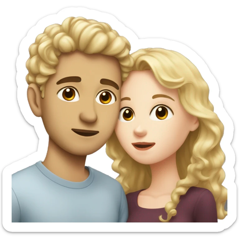 A blonde girl with pale skin kisses a light-skinned brown guy with curly black hair sticker