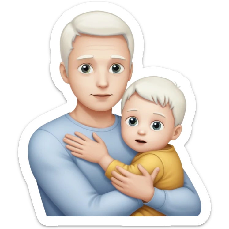 A man with a small child in his arms is peeping, the emphasis is on the eyes, white skin sticker
