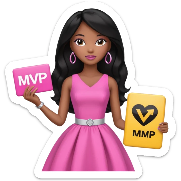 Black barbie, long black  hair, pink dress holding mvp sign  sticker