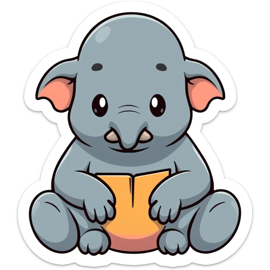 WOSH (Homunculus Loxodontus), a gray blob-like creature with wrinkled skin, no neck, tiny hands resting on lap, patiently waiting sticker