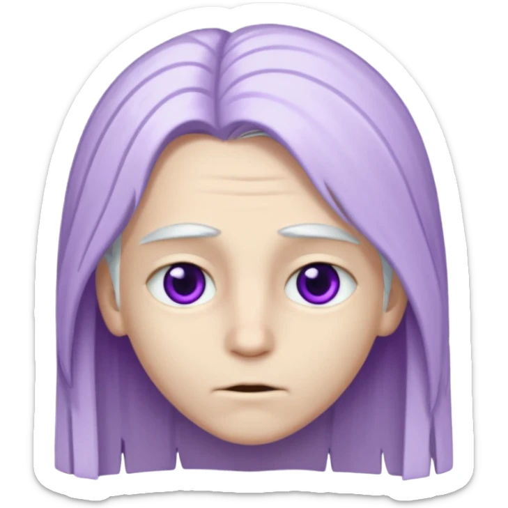 Bembeyaz teni olan, bembeyaz uzun ve düz saçları olan,mor gözlü,gözü çekik, genç bir oğlan tasarlar mısın sticker