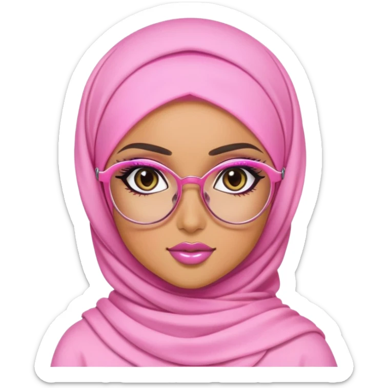 hijabi, pink glasses, pretty eyes, pretty makeup, pretty bratz baddie sticker