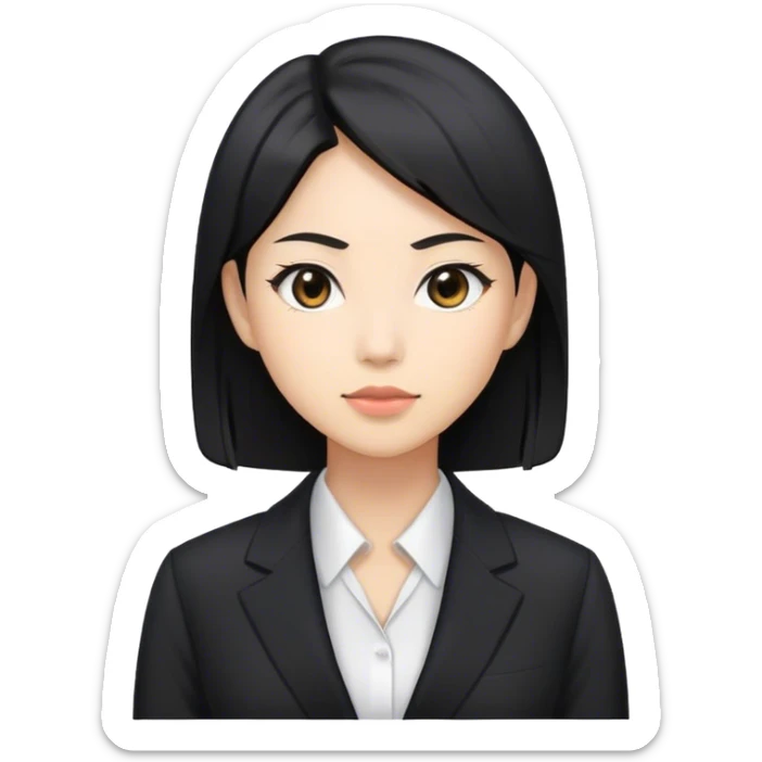Japanese business woman with light skin tone and black hair, wearing black suit sticker