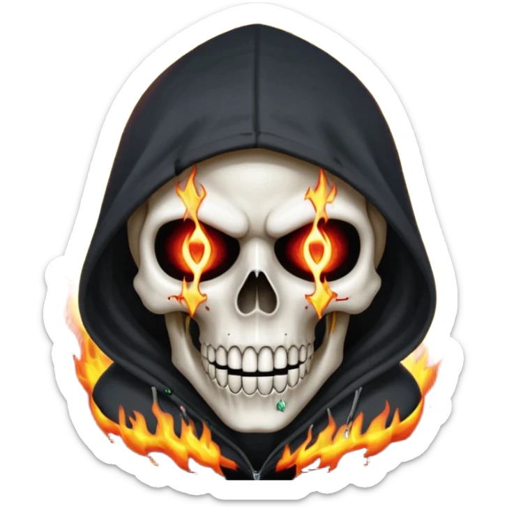 Bro I wanna skull with hoodie on the hoodie has to be on fire and I want matrix blood with the codes and weird numbers spilling out eyes and mouth almost give him a diamond grill in his mouth make it shinny where is the matrix symbols  sticker