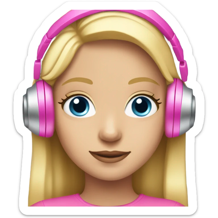 blonde hair blue eyed girl pink headphones and computer sticker