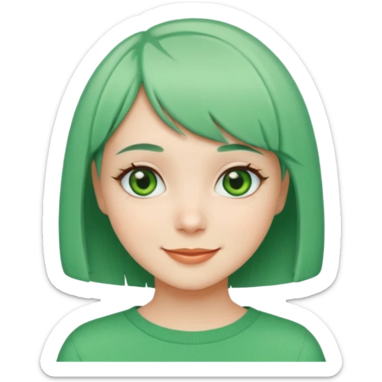 Girl with Mint Bob Cut – short green hair, cheerful smile. sticker