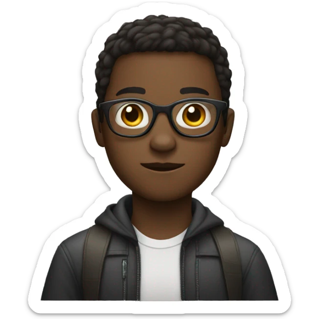 dark-skinned boy, short hair, wearing glasses and holding his cell phone sticker