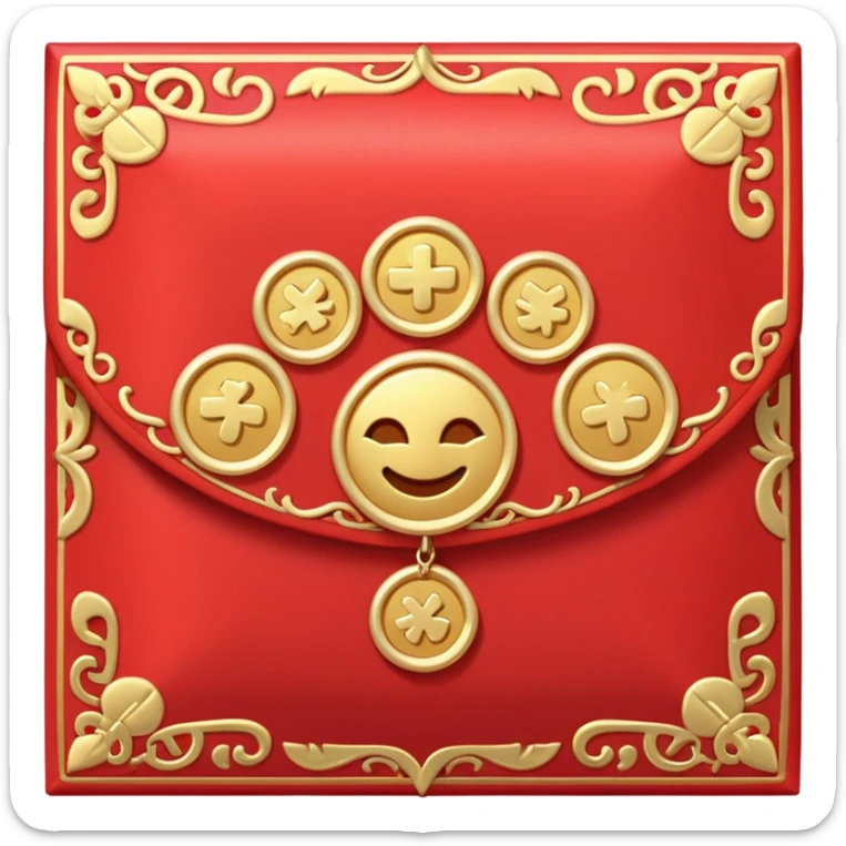 Chinese red envelope (hongbao), lucky money packet with gold details, emoji style sticker
