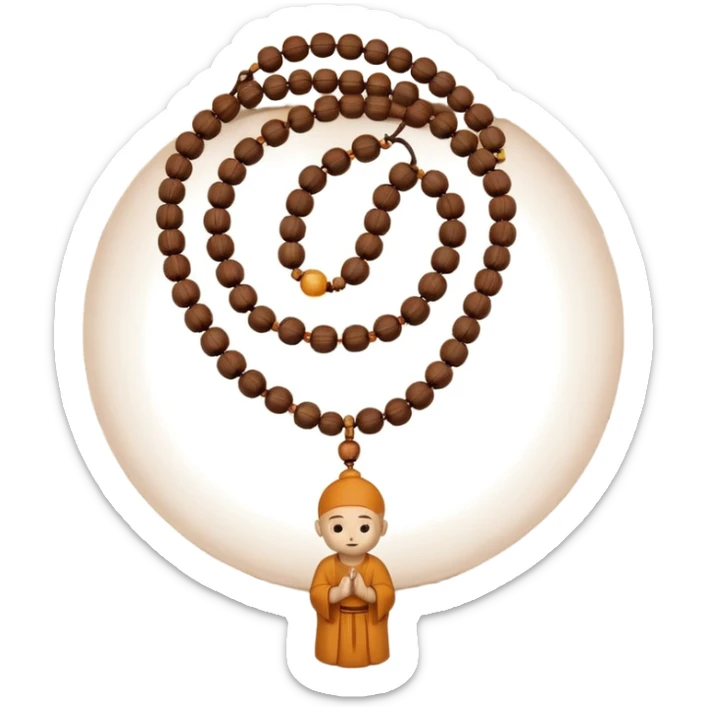 monk necklace object icon, wooden prayer beads with simple pendant, spiritual minimal design, natural wood texture, subtle sacred aura, 3D cartoon style, mobile game icon style, centered, clean background, no text, no watermark
 sticker