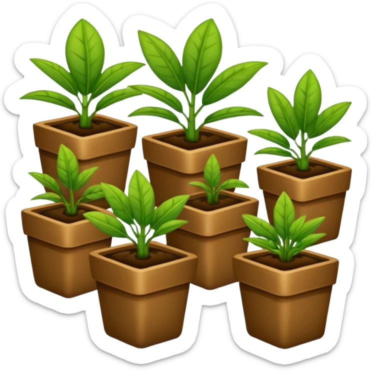 plantas abundantes tipo helecho en macetas rectangulares color café sticker