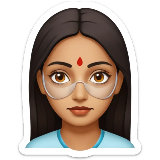 make an emoticon of a woman that has gel-like under eye patches of skincare of transparent color and make the woman slightly indian with only skintone and hair and no other such element and make the patches slightly bigger sticker