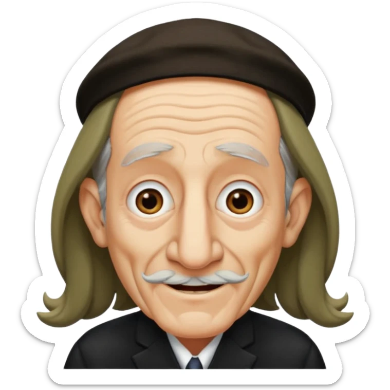 Jewish elderly man emoji with long hair on the sides and jewish hat, long big nose and crooked teeth sticker