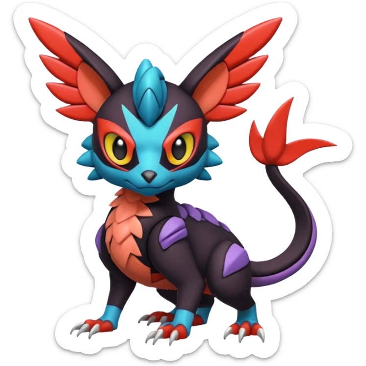  exotic tropical cyber-Litten-Noivern-Stitch-Trico-Fakémon-Pokémon-Vernid-creature sticker