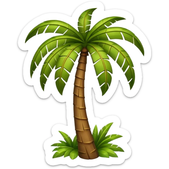cartoon palm tree in a storm, trunk and leaves blown to the side, sense of movement, emoji style, no background sticker