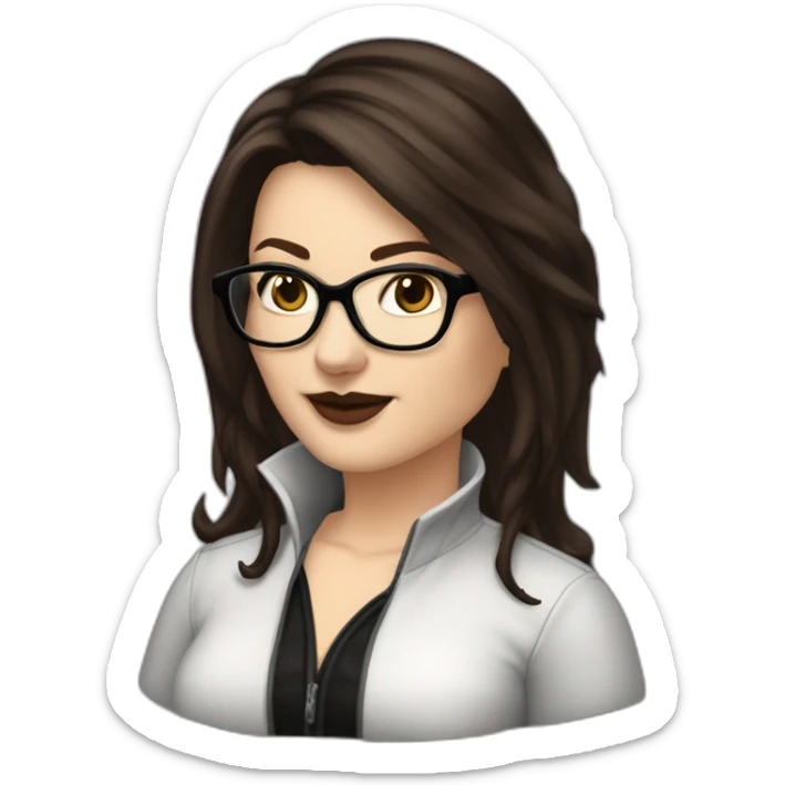 Sexy-Caucasian-Mum-woman-goth-long-brown-hair-dark-brown-eyes-standing-wearing-glasses-plus-size-upturned-nose sticker