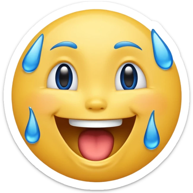 Emoji, yellow round laughing face, blue tears of joy on it  sticker
