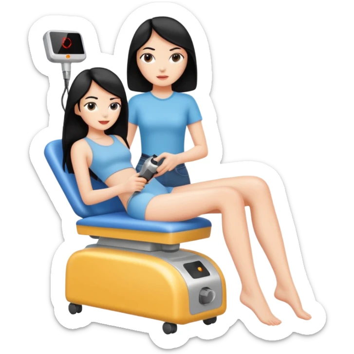 white girl with black hair getting a laser hair removal on her leg sticker