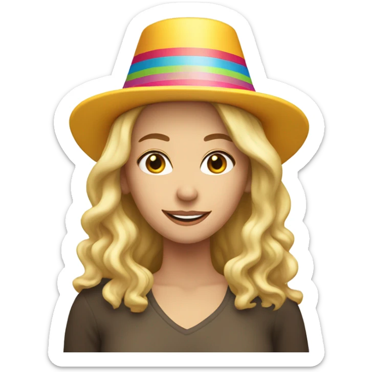 White woman, long hair, blonde hair, wavy hair, birthday hat sticker