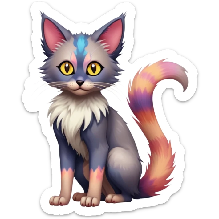 Colorful exotic Fantasy-Ragdoll-Fakémon-Lykoi-feline-hybrid (full body) sticker