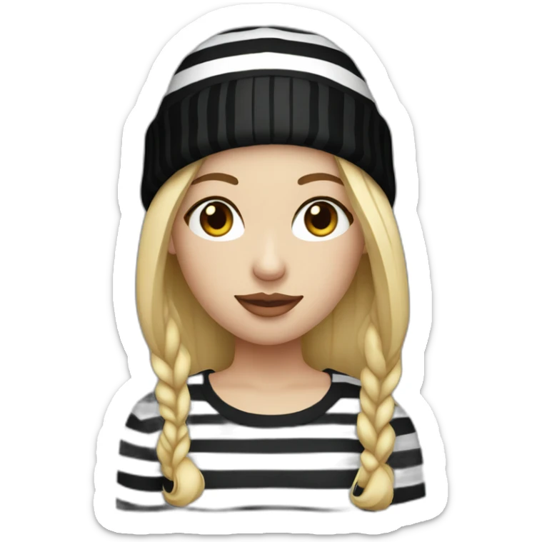blonde woman in black beanie hat, black eye mask and striped shirt sticker