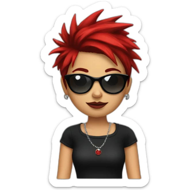 Female punk,sun glasses,Earrings, red and black short hair sticker