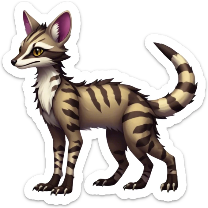 Feral Rare Fantasy dark vibrant Vernid-Sergal-Genet-species-animal-creature by LiLaiRa, random markings, tufted ears, full body, 4 legs sticker