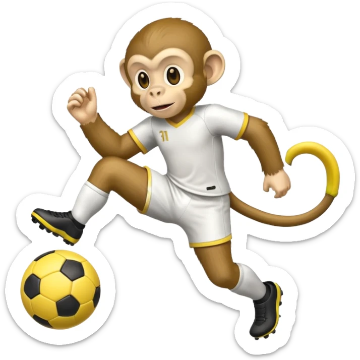 Quiero hacer a un mono jugando futbol y un plátano en la mano sticker