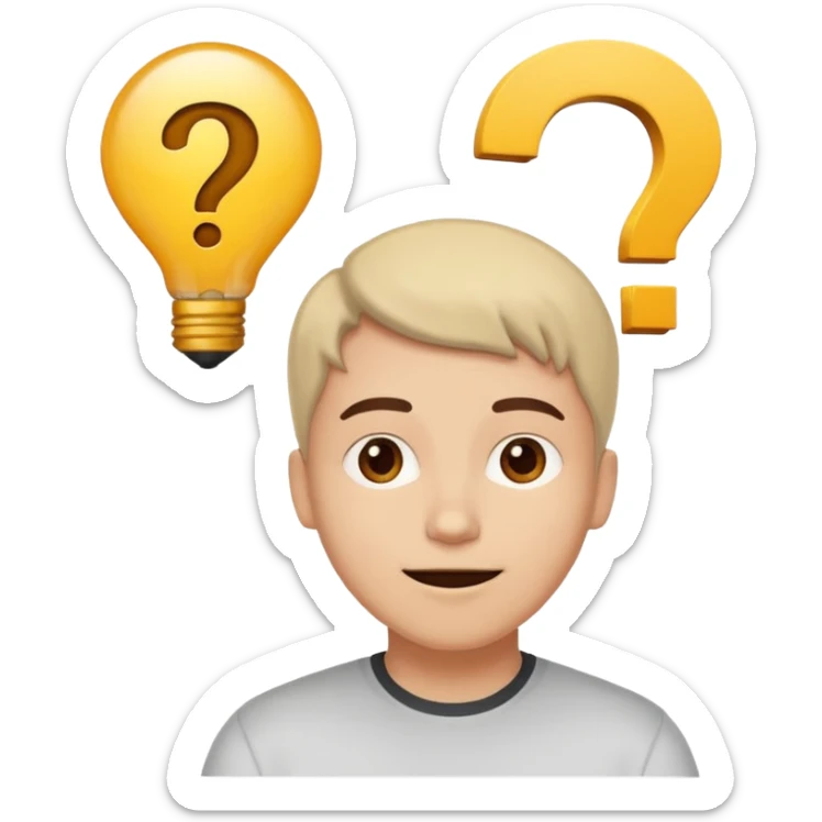 Una persona pensativa, que este feliz con un signo de interrogación arriba de la cabeza sticker