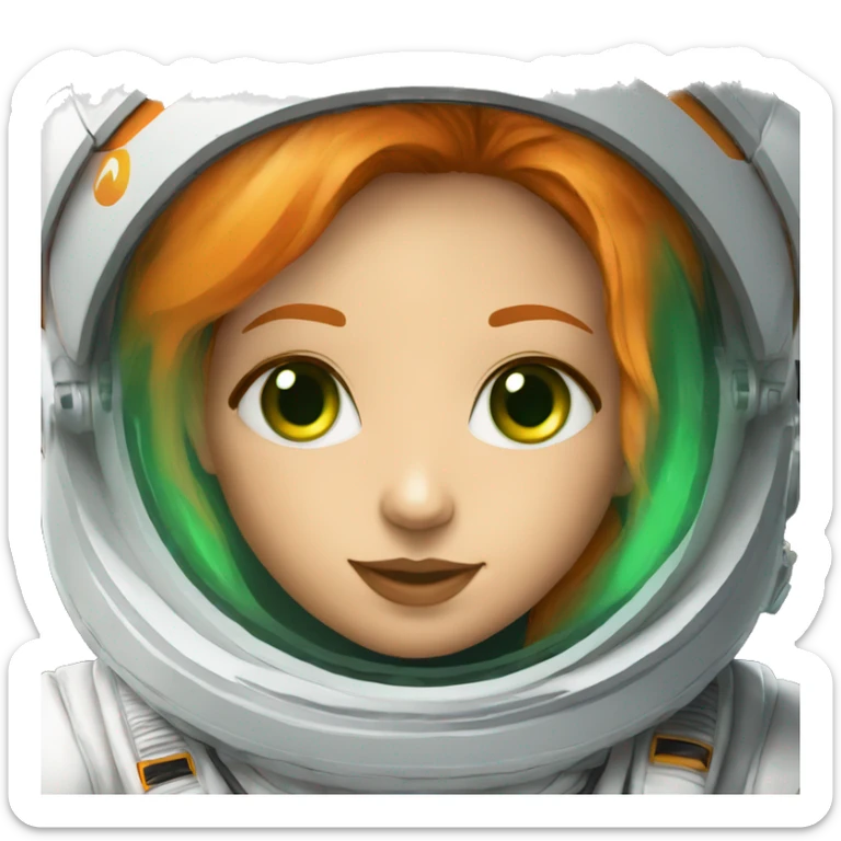 a orange haired green eyed girl in the white extravehicular spacesuit sticker