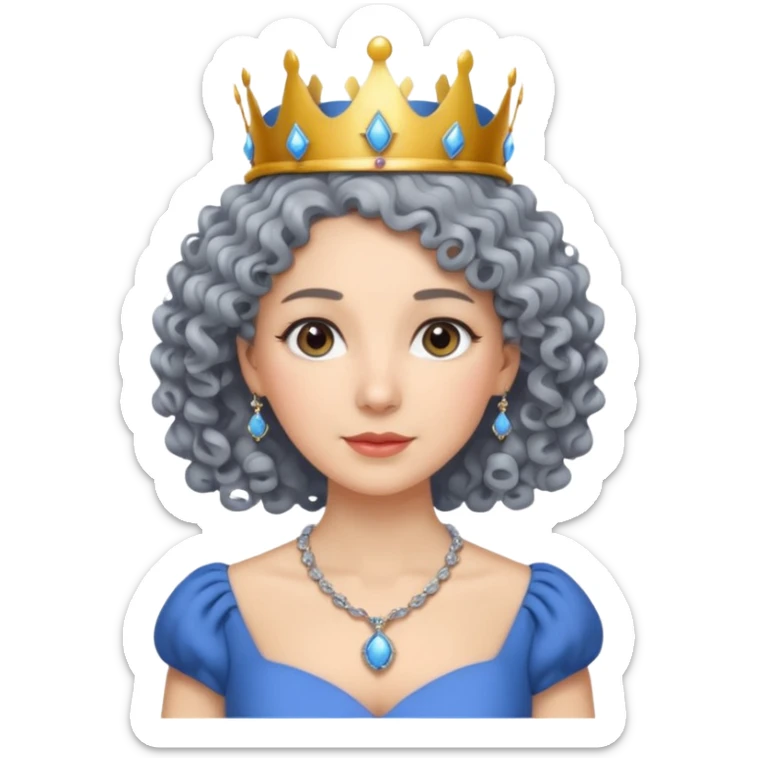 gray curly hair ladies with necklace and crown, with blue dress sticker