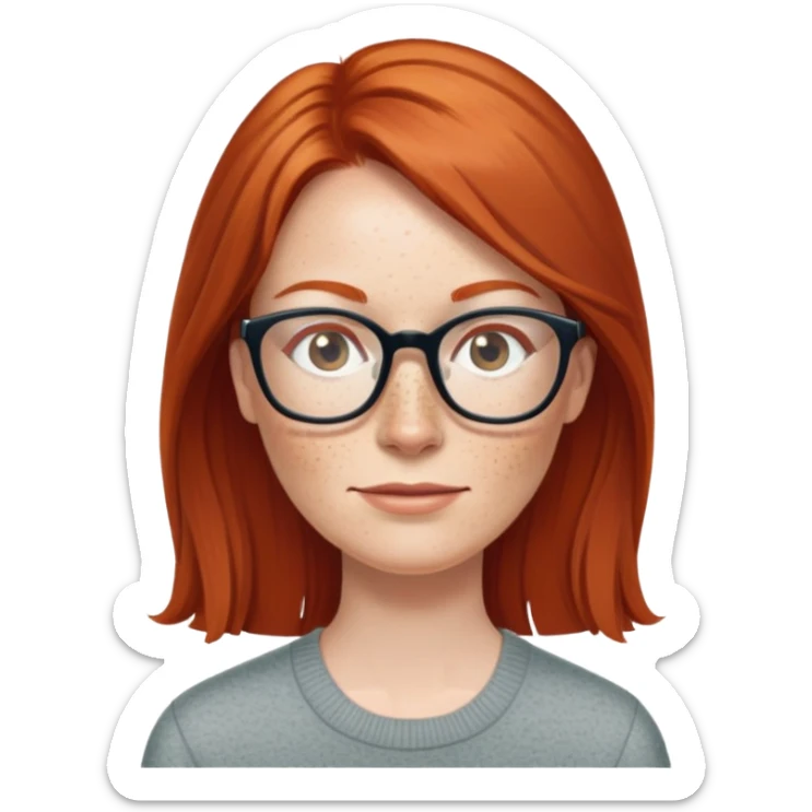 middle age Red head with freckleslong straight hair pale skin wearing glasses sticker