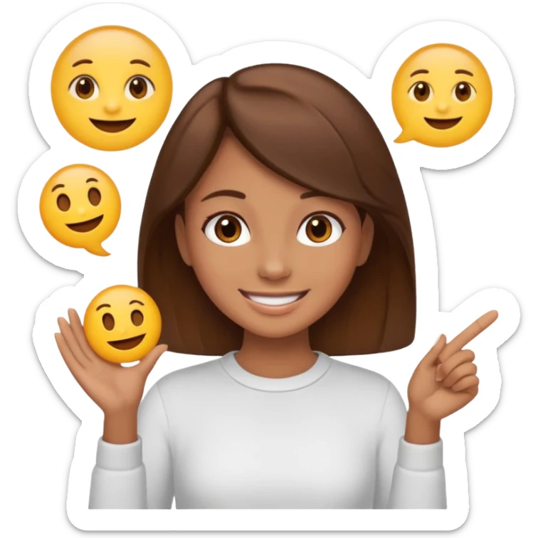 Make an emoji of a girl (no glasses) with brown hair who is teaching how to make an emoji sticker