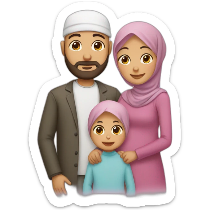 Muslim family with bearded and bald father , mother wearing hijab, two boys and a new born daughter sticker