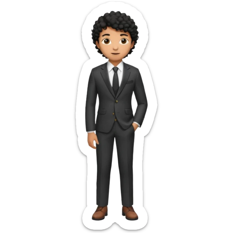 Young man, brown skin, black curly hair, tailored trousers, suit jacket, and tie

 sticker