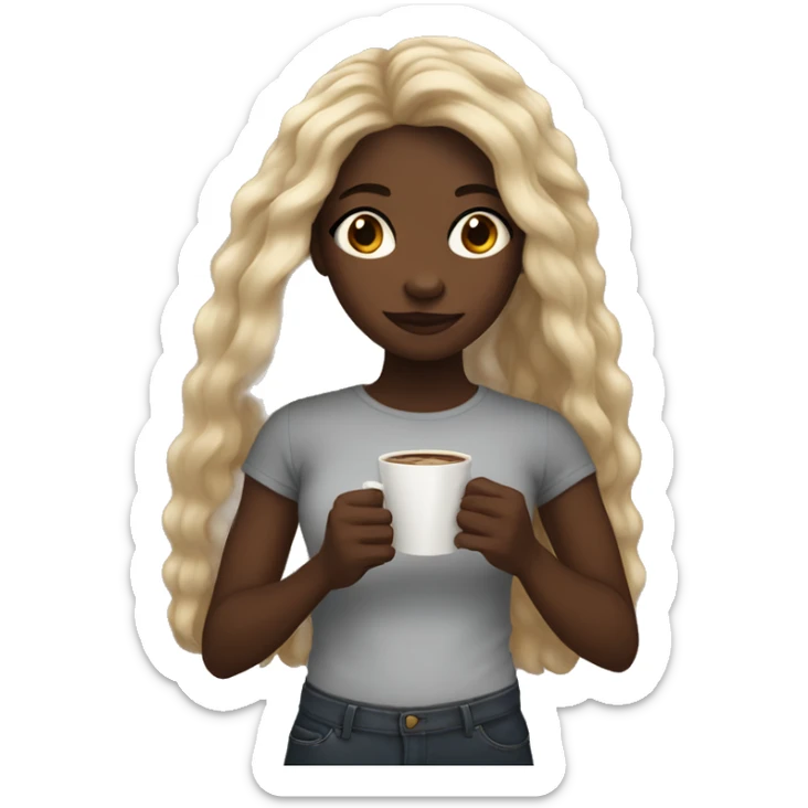 Black girl holding cup of coffee with long hair sticker