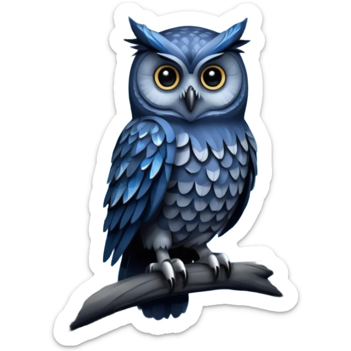 Beautiful magical gothic style, ultra detailed owl in shades of blues, grays. Sitting among tall dark night style forest trees  sticker