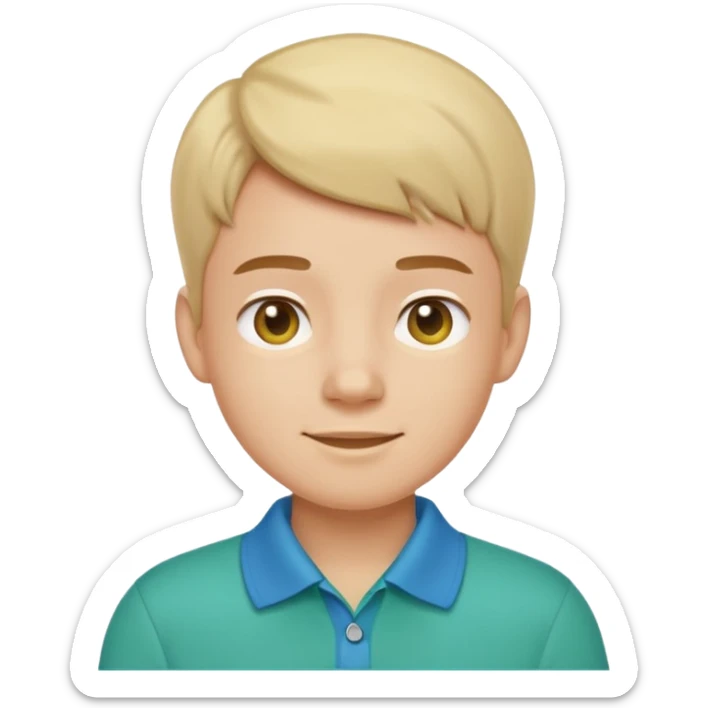 gender neutral person, chest up, wearing a blue-green polo shirt, emoji style, friendly expression sticker