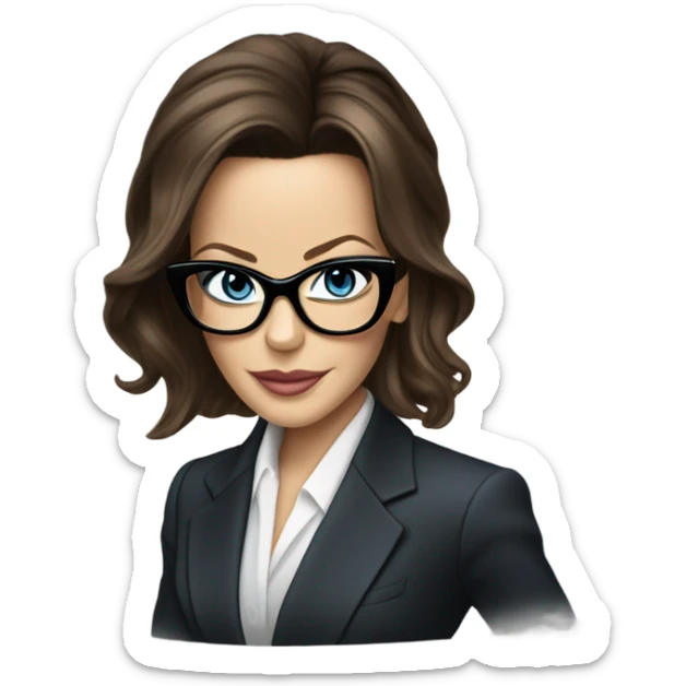 Realistic classy photo Kate Beckinsale blue eyes wearing glasses in a business meeting high fashion  sticker