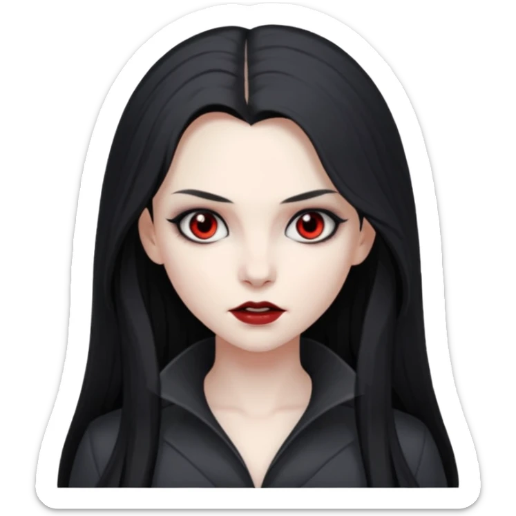 vampire girl black long hair gray eyes dark gray clothes gray background sticker
