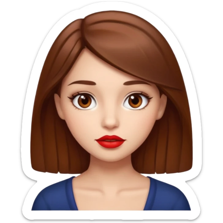Girl who have brown hair brown eyes and beautiful red lip  sticker