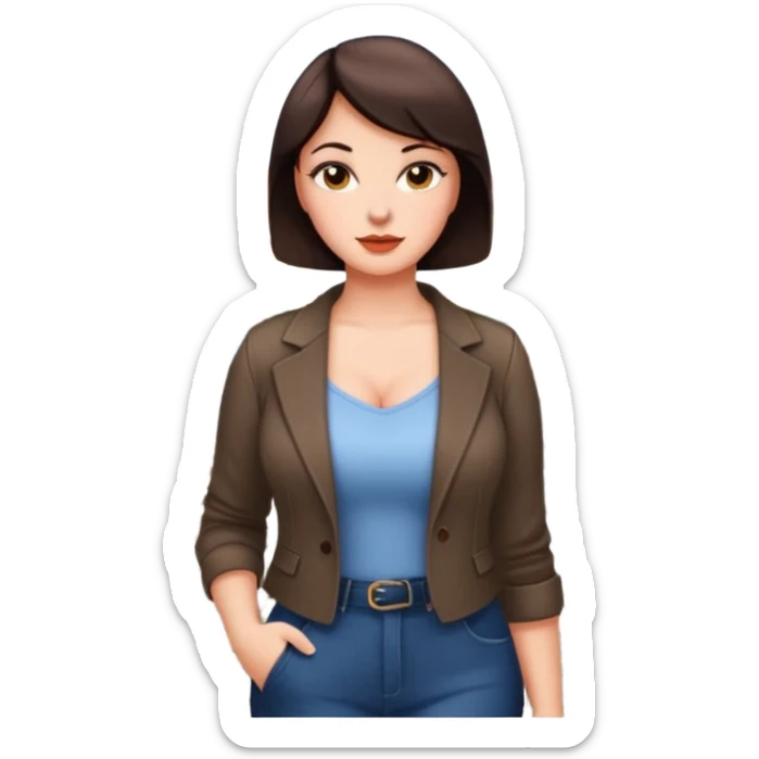 Pretty, sexy, slightly curvy white woman with short dark brown hair, on a street in Germany  sticker