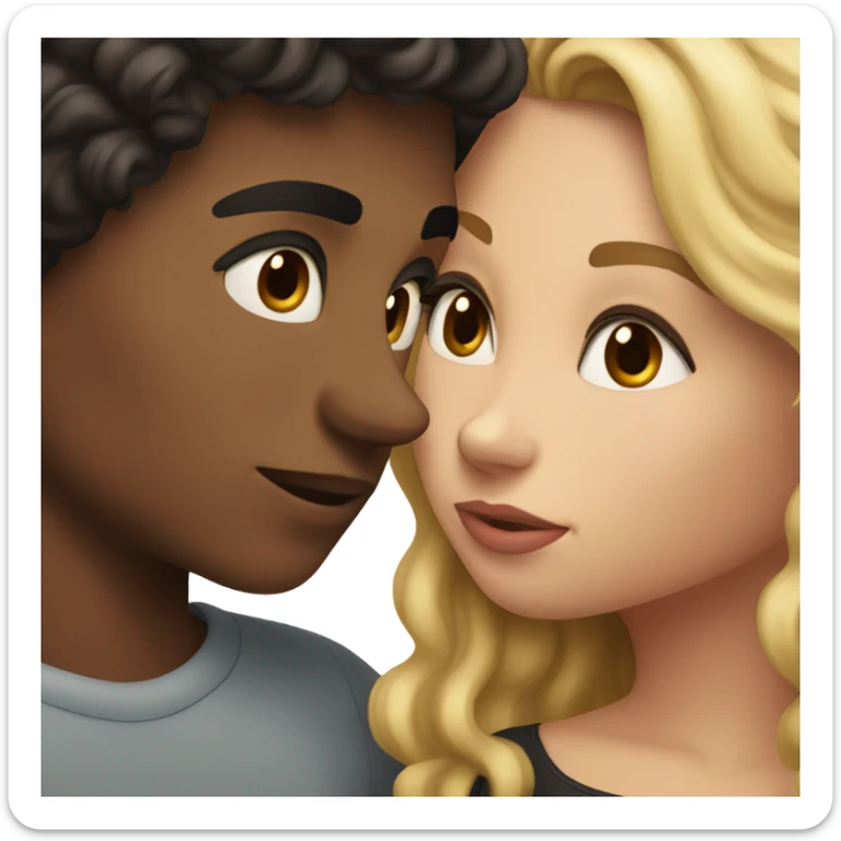 blonde wavy hair girl and hispanic boyfriend with dark hair kissing sticker