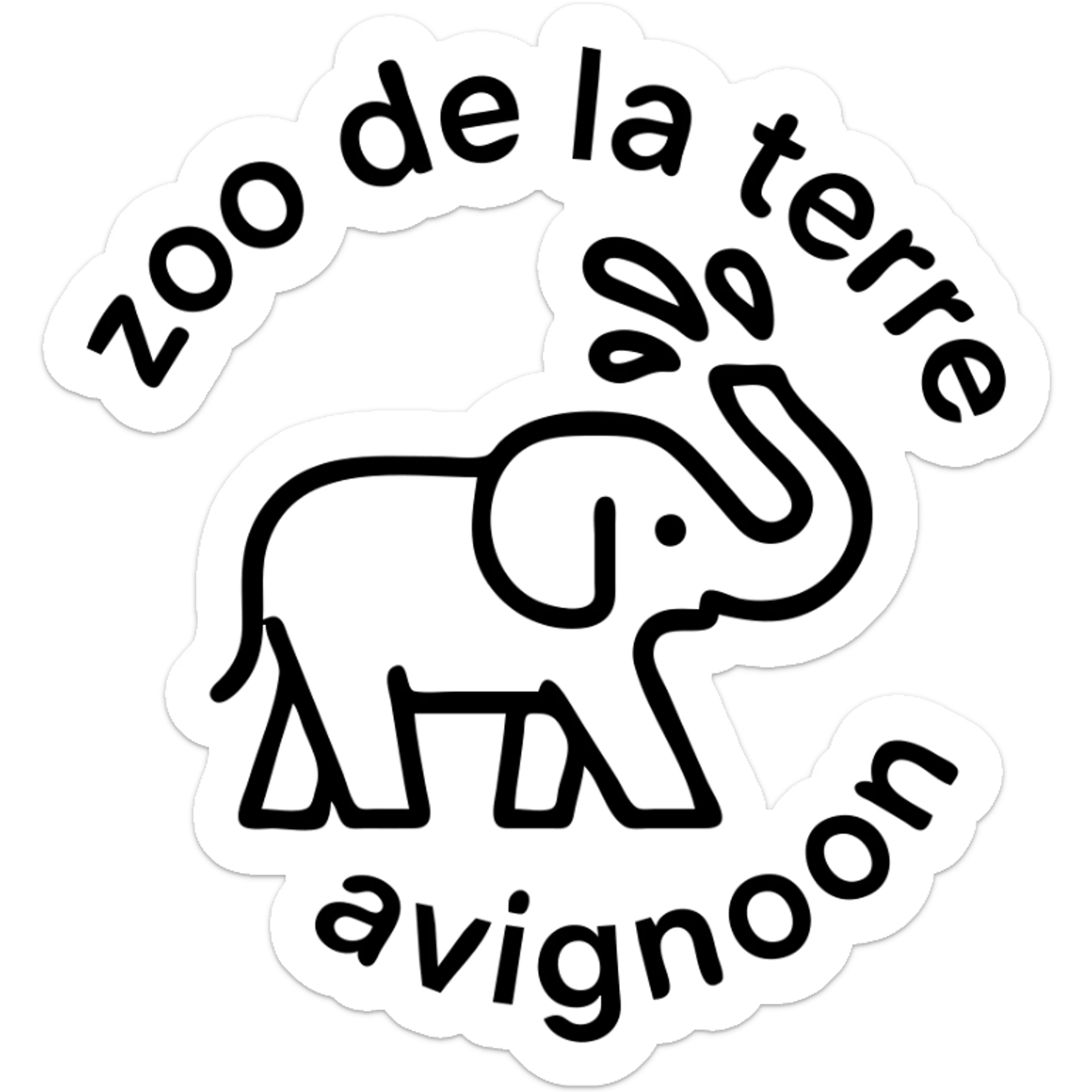 Logo avce un éléphant qui projette de l'eau avec au tour ( en rond ) écris : zoo de la terre avignon  sticker