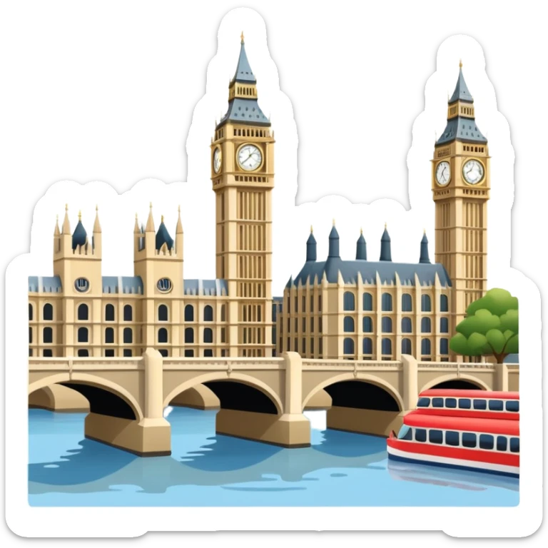 Make a full city of London with the Big Ben in the background and the Tower Bridge over the river  sticker