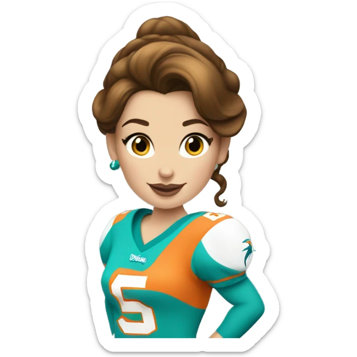 Caucasian Disney princess Belle wearing Miami Dolphins jersey with the number one on it sticker